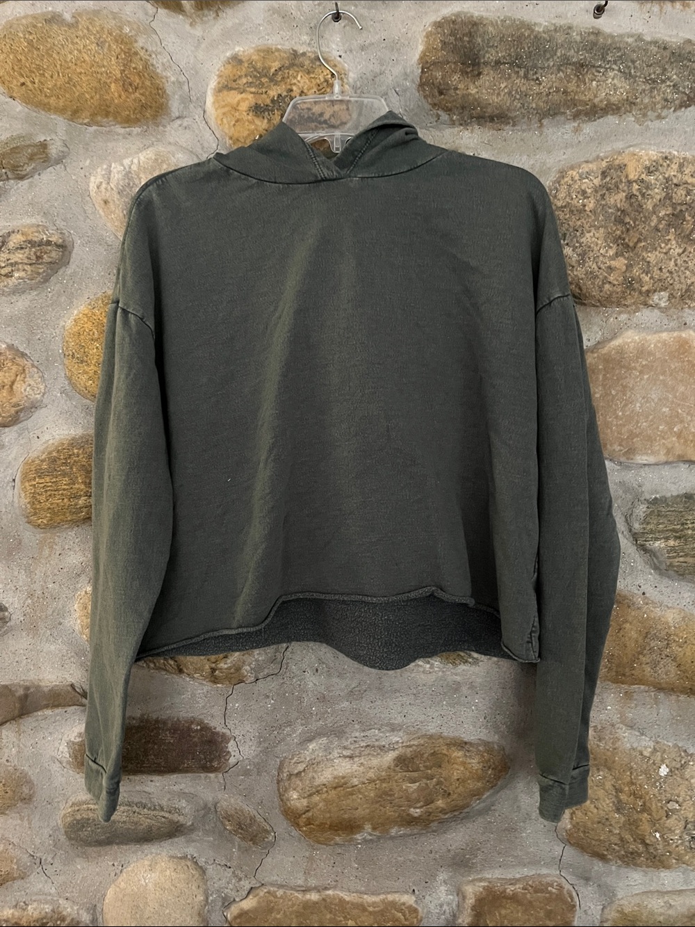 Zella Olive Green Cropped Hooded Pullover